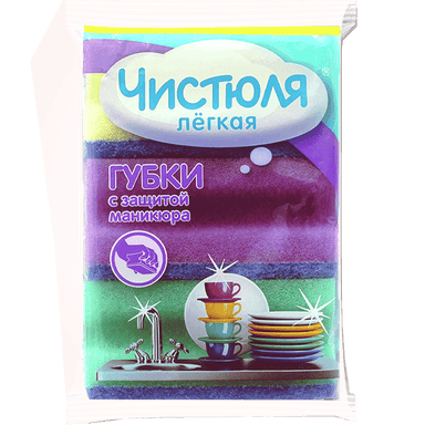 Губка для посуды "Чистюля" 3L Легкая, профильная (3 шт.упак) с защитой маникюра