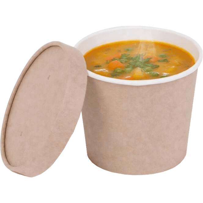 Контейнер/салатник/супница бумажный круглый 400 мл OSQ Round Bowl для супов + крышка КОМПЛЕКТ