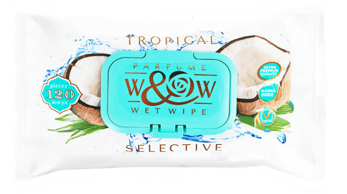 Салфетка влажная 120 шт. "W&W" Tropical Coconut парфюм (120 салф.шт) Салфетка влажная 120 шт. "W&W" Tropical Coconut парфюм (120 салф.шт)