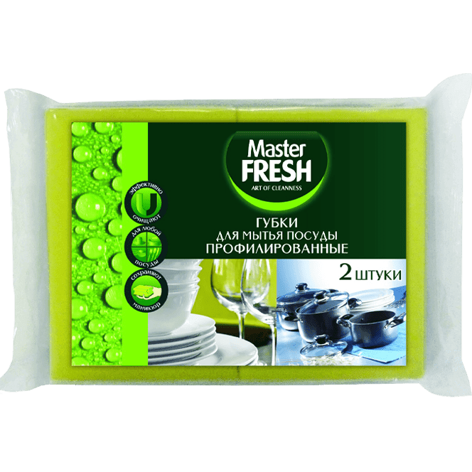 Губки для мытья посуды Master FRESH профилированные, черные 90*70*40 мм (2 шт.упак) Губки для мытья посуды Master FRESH профилированные, черные 90*70*40 мм (2 шт.упак)