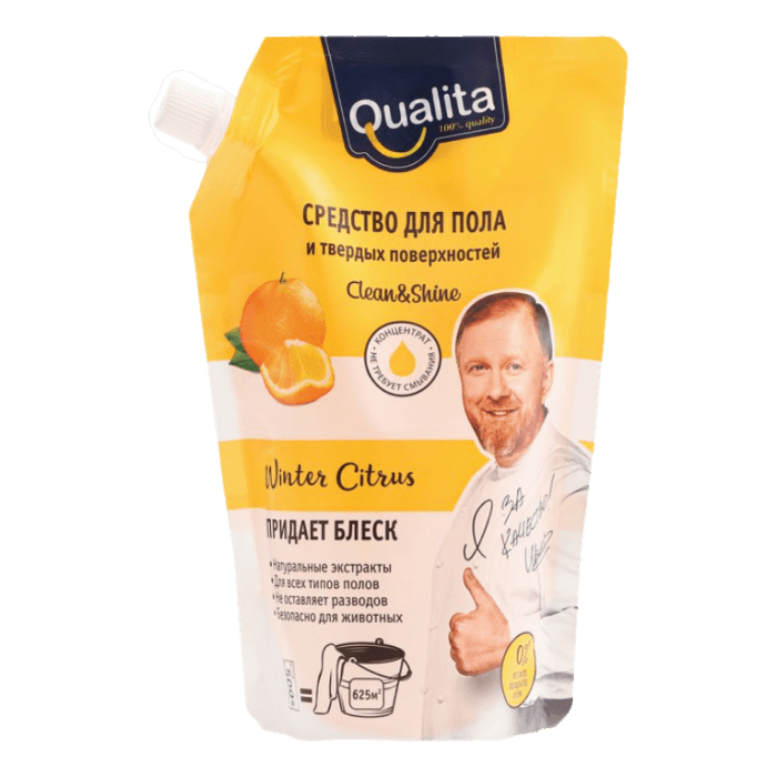 Средство для мытья пола и твердых поверхностей 500 мл "QUALITA WINTER CITRUS", дой-пак Средство для мытья пола и твердых поверхностей 500 мл "QUALITA WINTER CITRUS", дой-пак